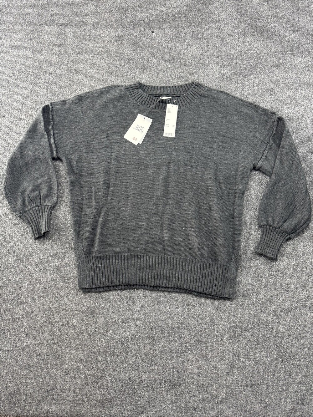 BDG Sweater Womens Small Gray Crew Neck Balloon Sleeve Pullover Knit Relaxed Fit